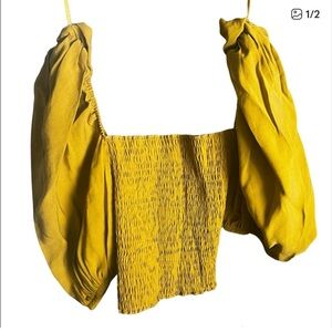 Zara mustard chartreuse Smocked Women's Crop Top